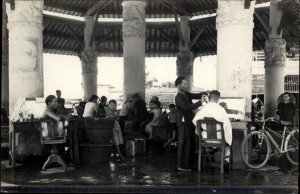 Saigon Vietnam Open-Air Barber Shop Coiffeurs Real Photo Postcard