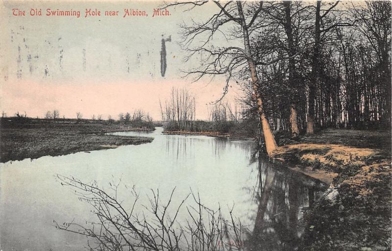 Albion Michigan~Old Swimming Hole~Trees Reflected in Water~1909 Postcard