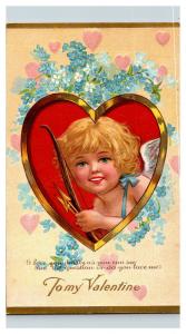 Valentines , Cupid with Bow, inside Heart Frame  