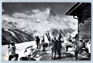 Switzerland Postcard Restaurant Sunnegga to Zermatt Matterhorn c1950s RPPC Photo