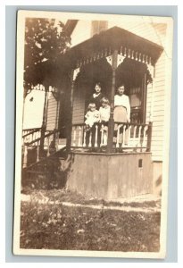 Vintage Early 1920's RPPC Photo of Family on Front Porch of House