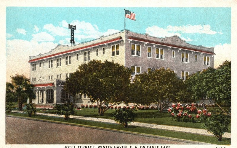 Vintage Postcard Hotel Terrace On Eagle Lake Winter Haven Poke County Florida FL