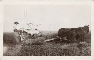 Farmer in Field Near Nanton Alberta Owen Mythaler Real Photo Postcard G82