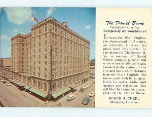 Unused 1950's OLD CARS & DANIEL BOONE HOTEL Charleston West Virginia WV Q5147