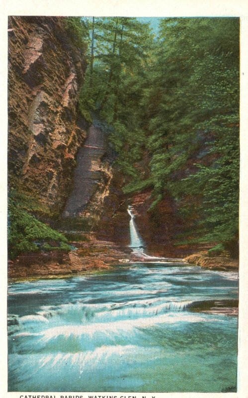 Vintage Postcard Cathedral Rapids Watkins Glen Waterfalls New York C.T. American