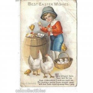 Best Easter Wishes-Boy Painting Eggs-Clapsaddle