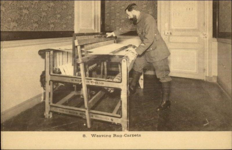 Blind Man Weaving Rag Carpet New York City WWI Disability Handicap Postcard 