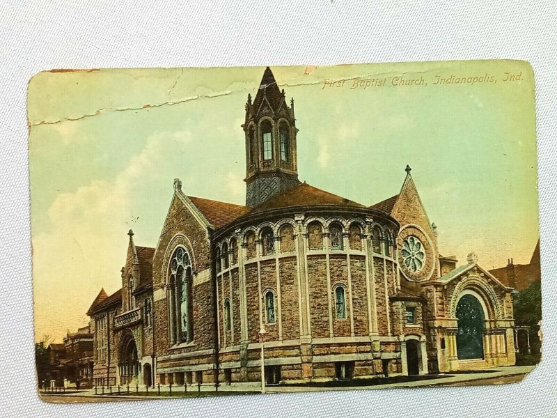 Vintage Postcard 1909 First Baptist Church Indianapolis IN Indiana