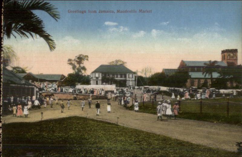 Mandeville Jamaica Crowded Scene c1910 Postcard