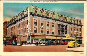 2~Linen Postcards BILLINGS, MT Montana NORTHERN HOTEL & LOBBY Corner Drug Store