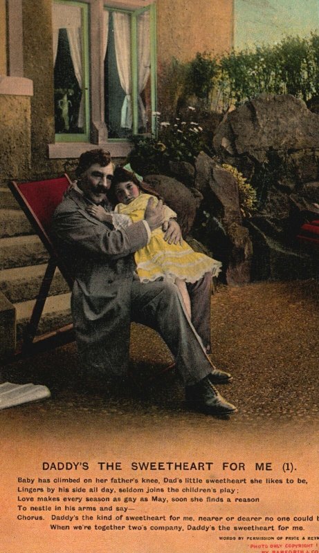 Vintage Postcard Daddy's Sweetheart For Me Baby Has Climb On Her Fathers Knee