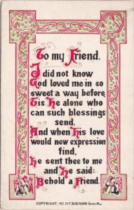 Motto Card To My Friend by M T Sheahan 1911