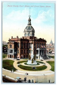 1909 Peoria County Court House Grand Opera House Exterior Illinois IL Postcard
