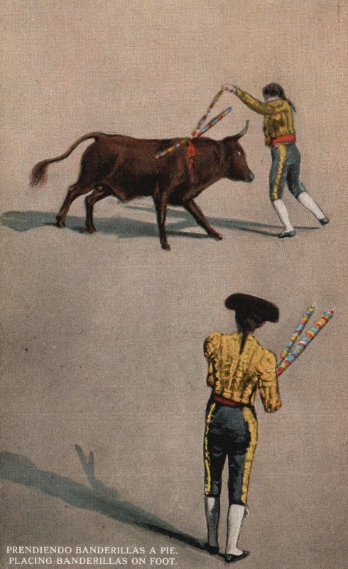 Vintage Postcard 1920 Placing Banderillas on Foot Matador Bullfighting Mexico MX 