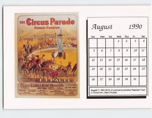 Postcard The Circus Parade August 1990 Sheet Music Calendar