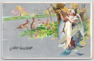 Easter Fantasy~Rabbits Watch Elegant Angel Breaking Out Purple Egg Shell~Silver