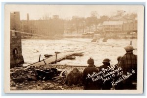 1927 Pontoon Bridge Submerged Boats Flood Disaster RPPC Photo Unposted Postcard