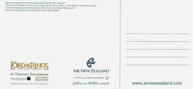 Rare Air New Zealand Airline Lord of the Rings Aragorn Postcard Middle Earth 8x4