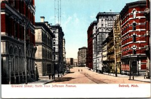 Vtg 1900s Griswold North from Jefferson Avenue Detroit Michigan MI Postcard