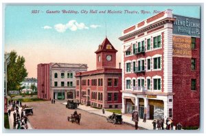 c1910 Gazette Building City Hall Majestic Theatre Reno Nevada NV Postcard 