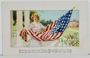 Patriotic Americana Millions Wherever you Lead US Flag 48 Stars  Postcard P5