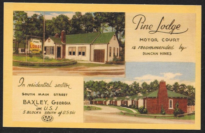 Pine Lodge Motor Court Baxley Georgia Unused c1940s