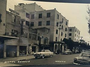 Postard RPPC  Motel Genova and Mexico Street Scene.      U2