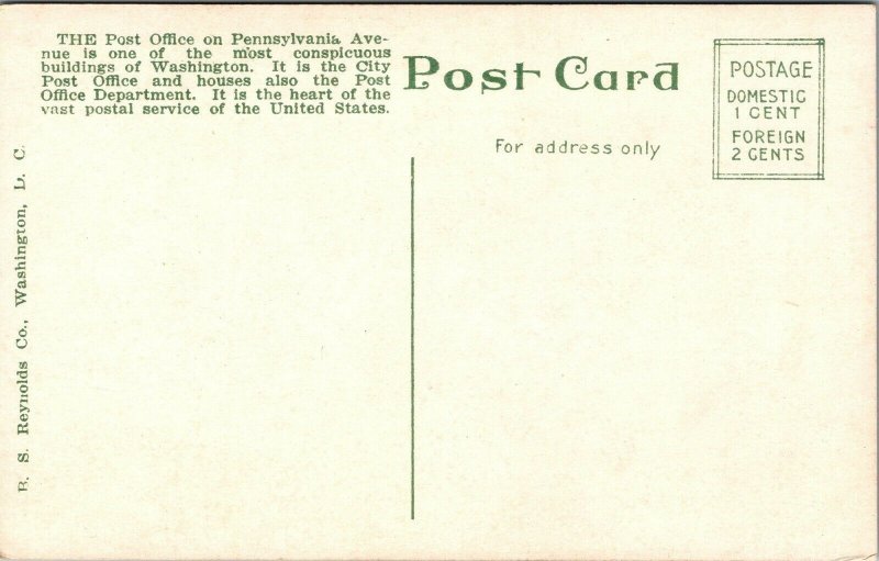 Vtg Washington DC Post Office 1910s Divided Back Postcard