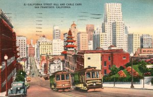 Vintage Postcard 1954 California Street Hill Cable Cars San Francisco California