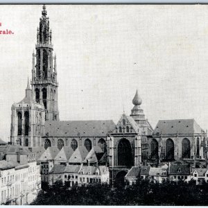 c1900s UDB Anvers, Belgium Cathedral Gothic Spire Epic Clock Tower Downtown A353