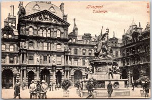 Liverpool Exchange Railway Station England Building & Statue Landmark Postcard