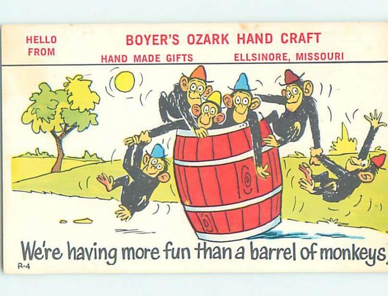 Pre-1980 MONKEYS COMIC POSTCARD Ellsinore Missouri MO HM4610