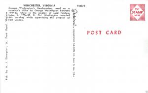 WINCHESTER VIRGINIA GEORGE WASHINGTON HEADQUARTERS & OFFICE AS SURVEYOR POSTCARD