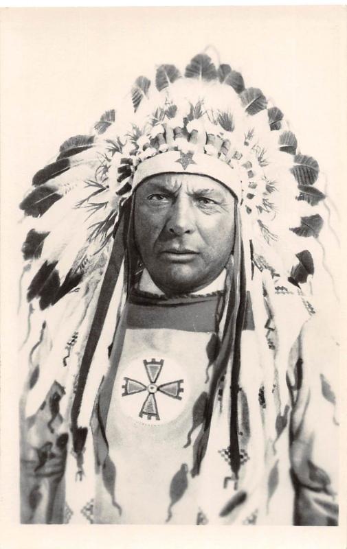 D91/ Native American Indian Real Photo RPPC Postcard 1956 Headdress Chief 18