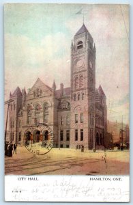 Hamilton Ontario Canada Postcard City Hall Building and Road 1906 Antique Posted