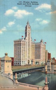 Wrigley Building South & North Sections Plaza Chicago Illinois Vintage Postcard