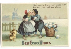 Postcard Children Kissing Best Easter Wishes