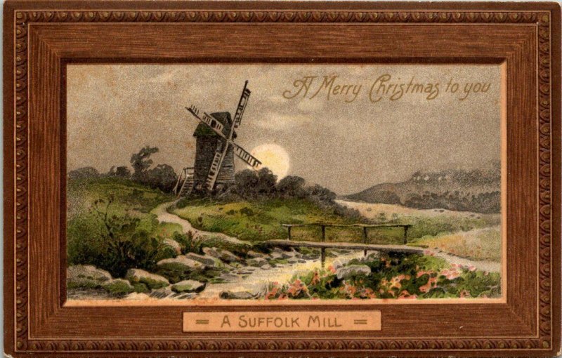 Vintage Postcard Merry Christmas A Suffolk Mill Windmill Gristmill Germany 1708