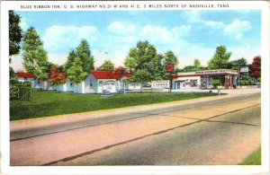 Nashville, TN Tennessee BLUE RIBBON INN Motel~Gas Station 1937 ROADSIDE Postcard