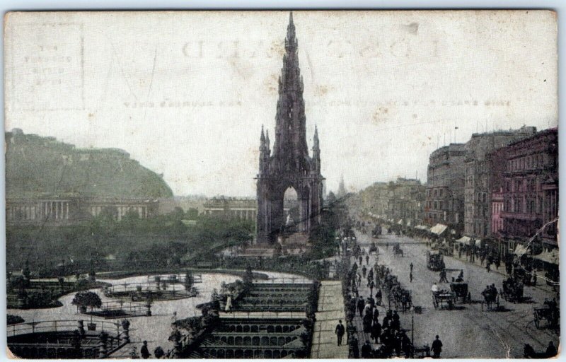 c1910s Edinburgh Scotland Scotts Monument Downtown Street Litho Photo PC UK A60