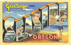 Greetings from SEASIDE Oregon, Large Letters 1950 Linen