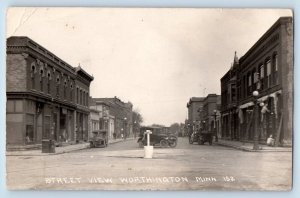 Worthington Minnesota Postcard RPPC Photo Street View Cars Scene 1916 Antique