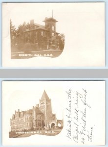 2 RPPC Postcards DURHAM, NH ~ Thompson Hall NEW HAMPSHIRE COLLEGE Nesmith Hall