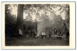 c1910's Patriotic Men Camping Tent # 2 RPPC Photo Unposted Antique Postcard