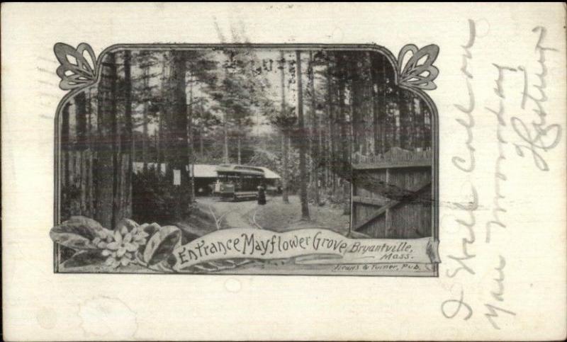 Bryantville MA Mayflower Grove Entrance c1905 Postcard TROLLEY