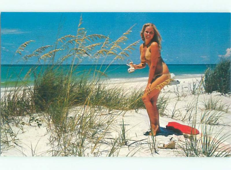 Pre-Linen Risque SEXY BLONDE BIKINI GIRL IN THE BEACH DUNES AB7160@