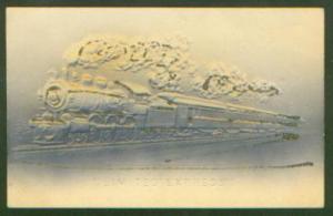 N186 postcard Heavily embossed airbrush Railroad Train