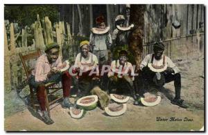 Postcard Old Negro Male Black Water melon time