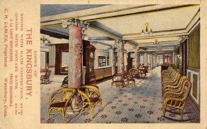 The Kingsbury Hotel Lobby Interior Waterbury Connecticut 1910c postcard