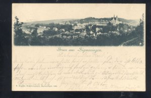 1900 GRUSS AUS SIGMARINGEN GERMANY BIRDSEYE VIEW WITH STAMP VINTAGE POSTCARD